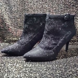 Black Sparkle Lace Ankle Boots